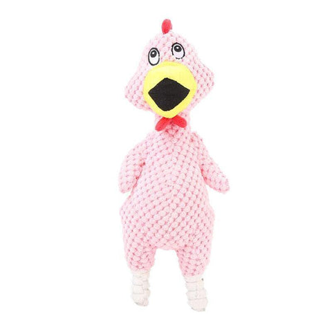 Squeaky Plush Dog Toy with Rope and Crinkle for Puppies - Pink Chicken