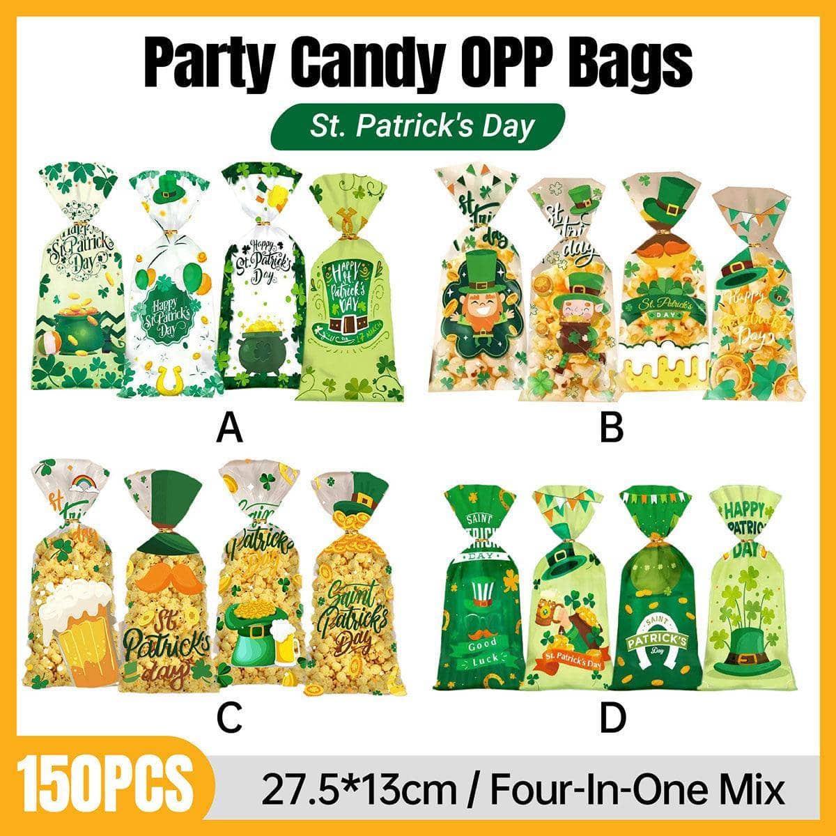 St Patrick's Day Goodie Bags - Pot of Gold and Shamrock Designs, Pack of 150 - view 2