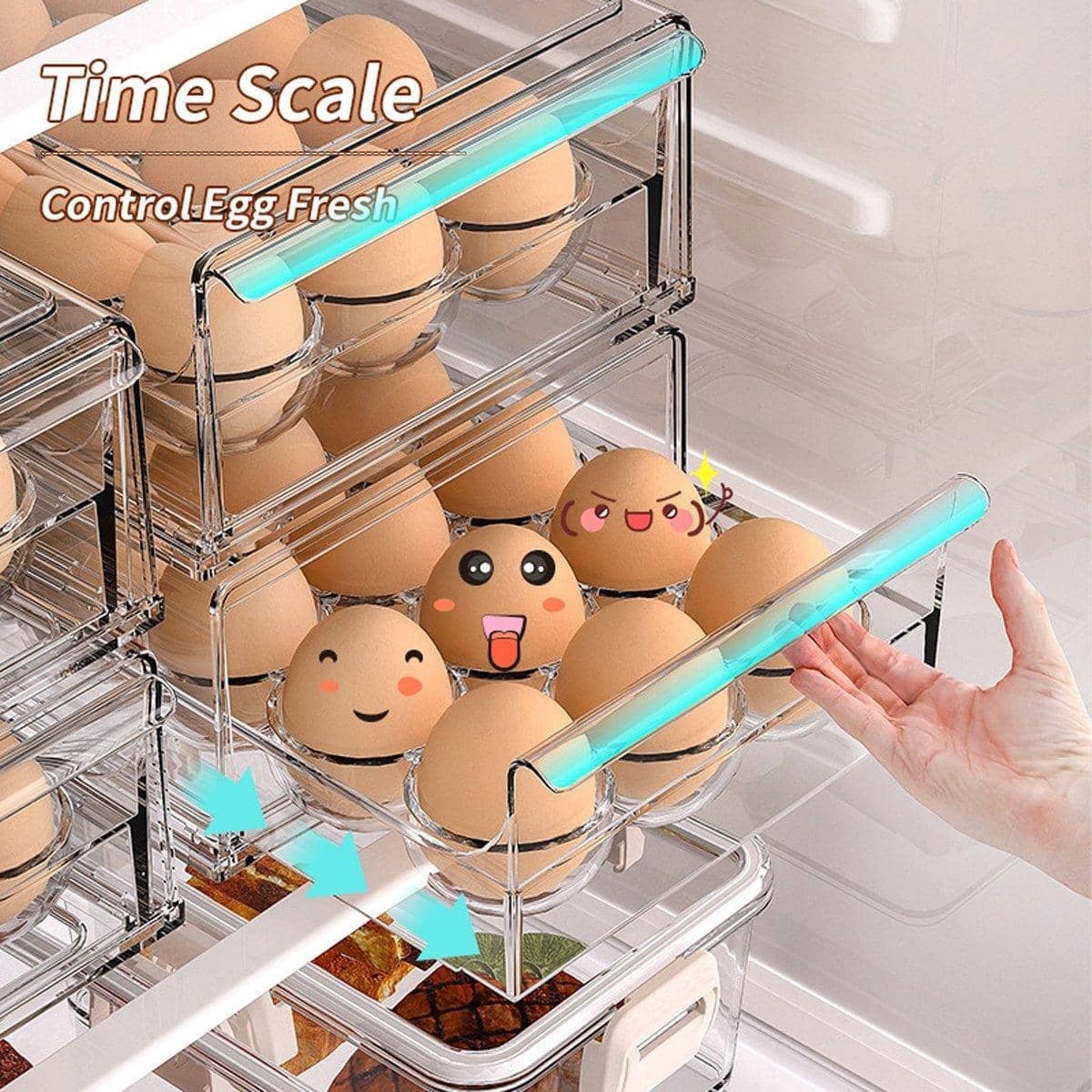 Stackable 18 Egg Storage Box Drawer for Fridge and Kitchen - Clear - view 4