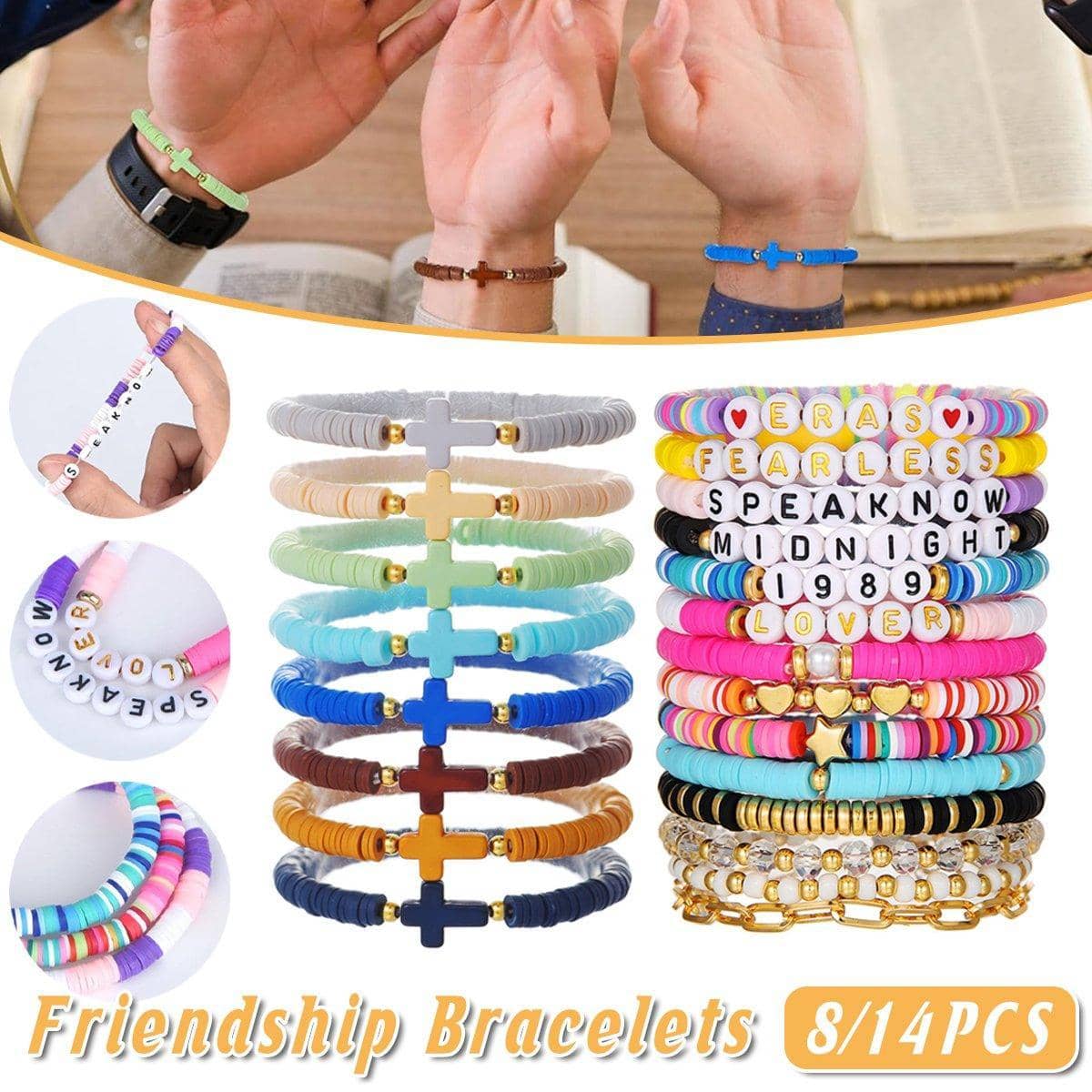 Stackable Beaded Bracelet Set - Letter and Disc Beads, Pack of 14 - view 2