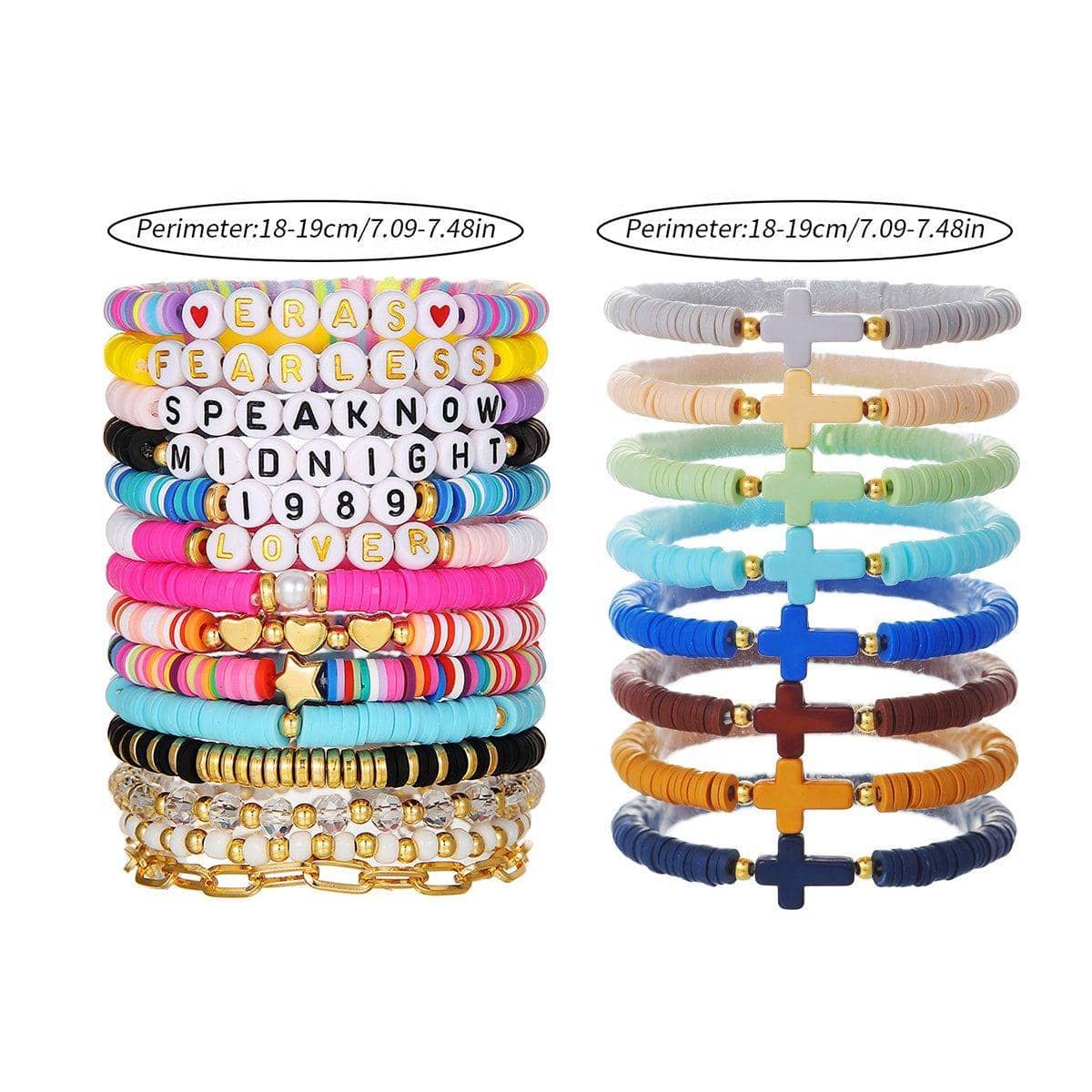Stackable Beaded Bracelet Set - Letter and Disc Beads, Pack of 14 - view 4