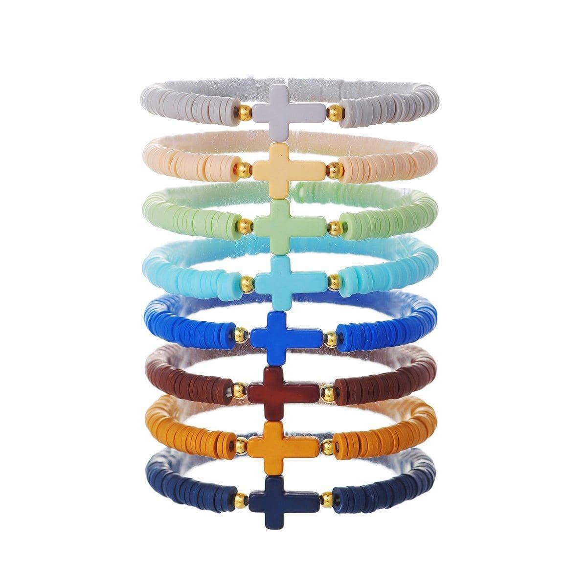 Stackable Cross Bead Bracelet Set - Pack of 8