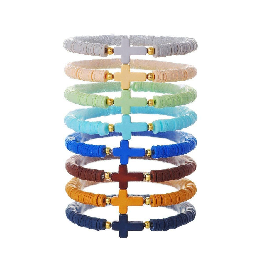 Stackable Cross Bead Bracelet Set - Pack of 8
