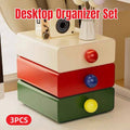 Stackable Desktop Organiser Drawer Set with Round Handles, Pack of 3