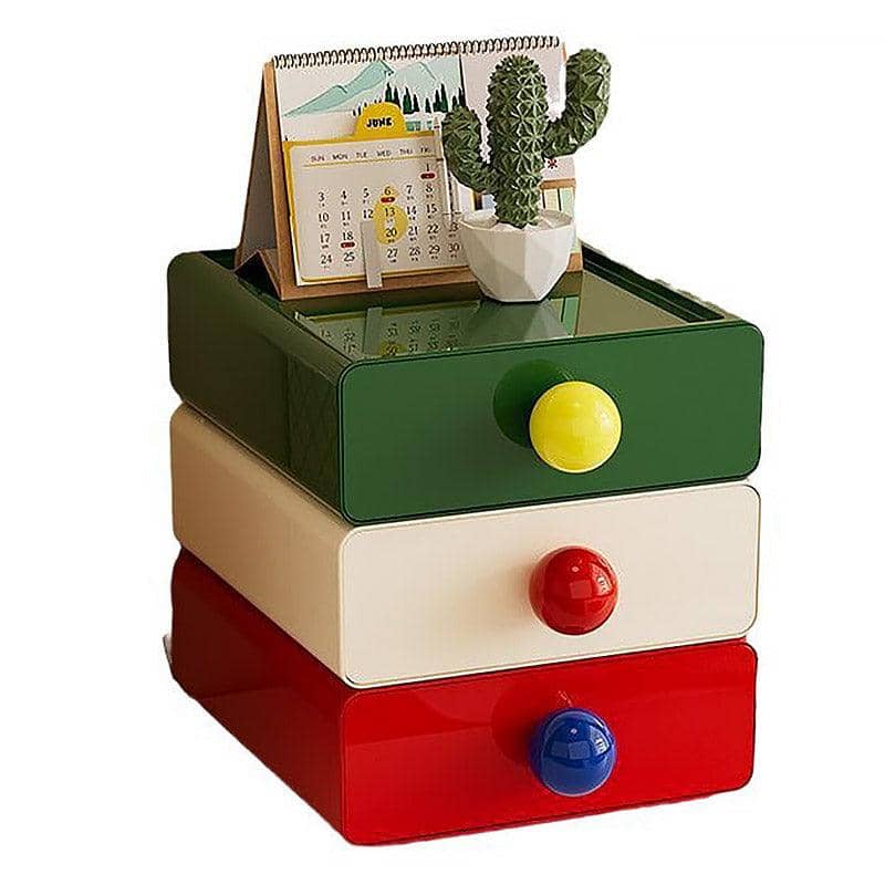 Stackable Desktop Organiser Drawer Set with Round Handles, Pack of 3 - view 2