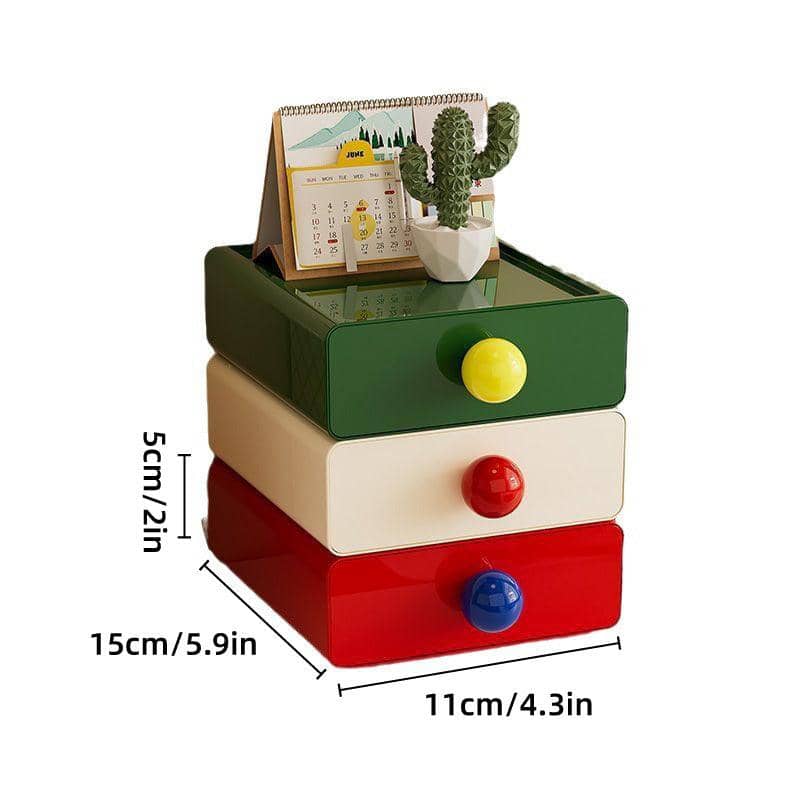 Stackable Desktop Organiser Drawer Set with Round Handles, Pack of 3 - view 3
