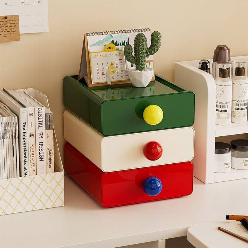 Stackable Desktop Organiser Drawer Set with Round Handles, Pack of 3 - view 4