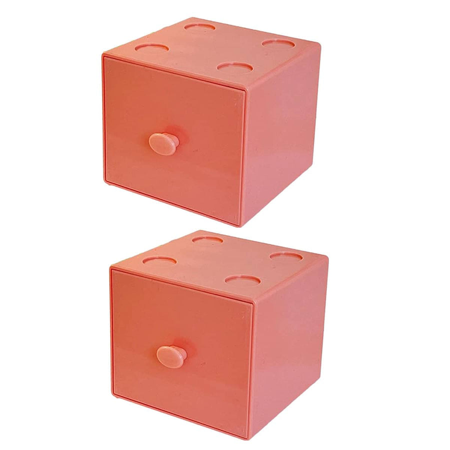 Stackable Desktop Storage Drawer Boxes, Set of 2 - Coral Pink