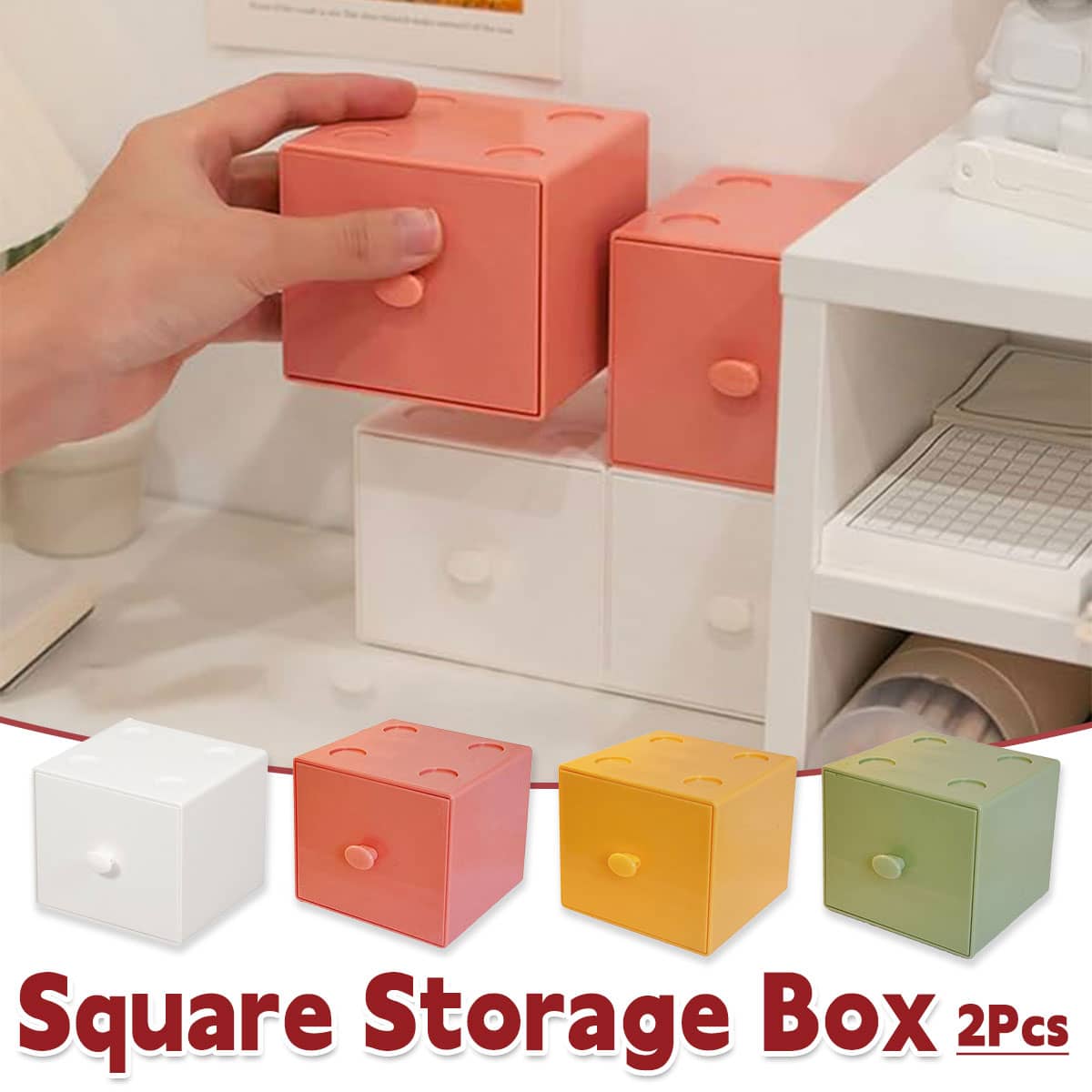 Stackable Desktop Storage Drawer Boxes, Set of 2 - Coral Pink - view 2