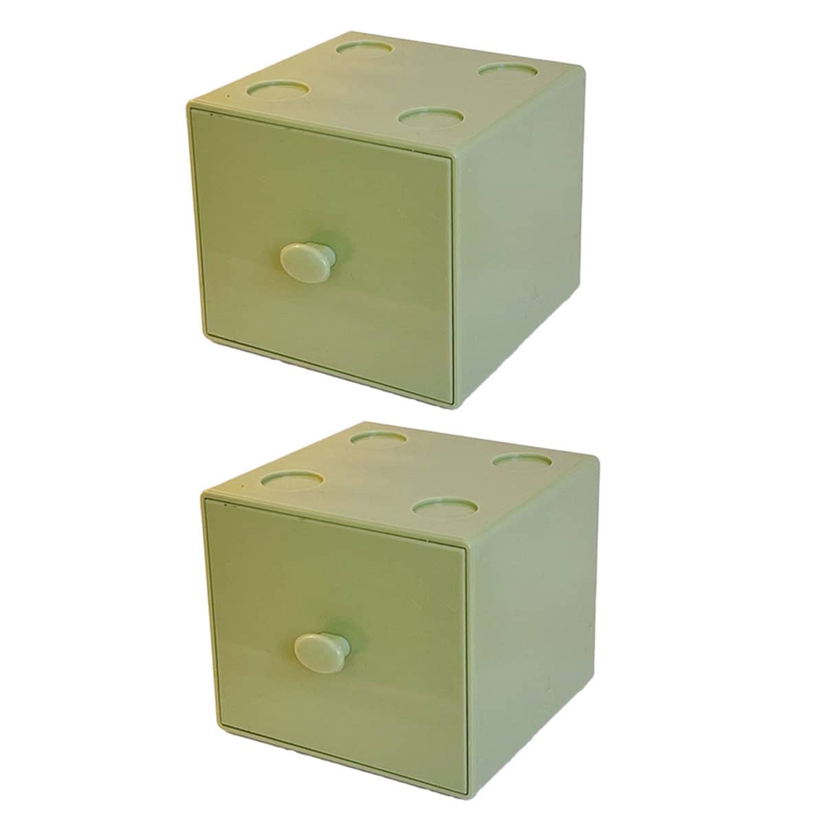 Stackable Desktop Storage Drawer Boxes, Set of 2 - Sage Green