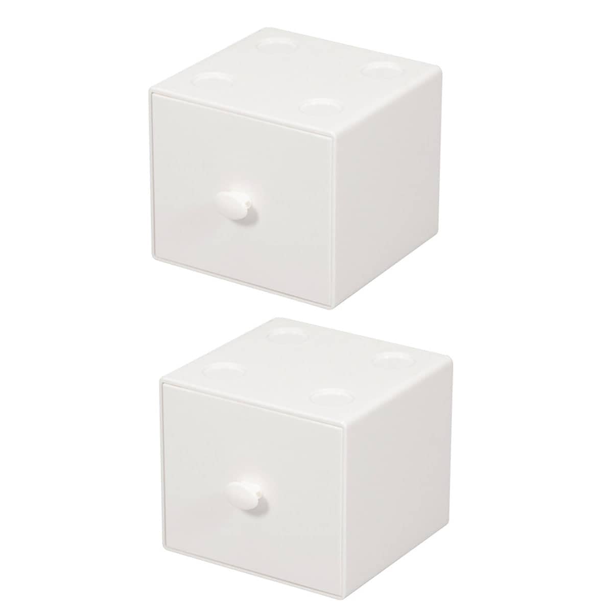 Stackable Desktop Storage Drawer Boxes, Set of 2 - White