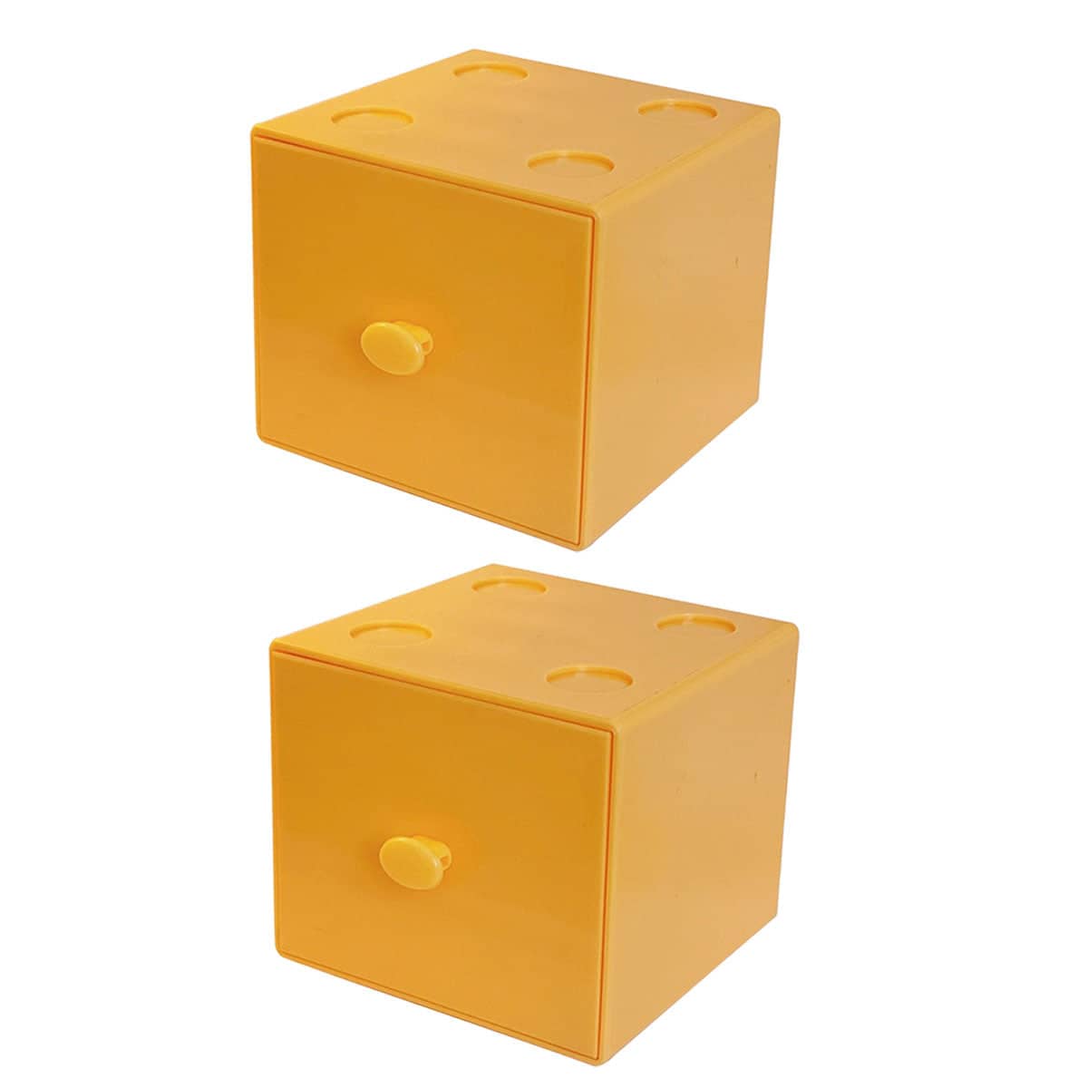 Stackable Desktop Storage Drawer Boxes, Set of 2 - Yellow