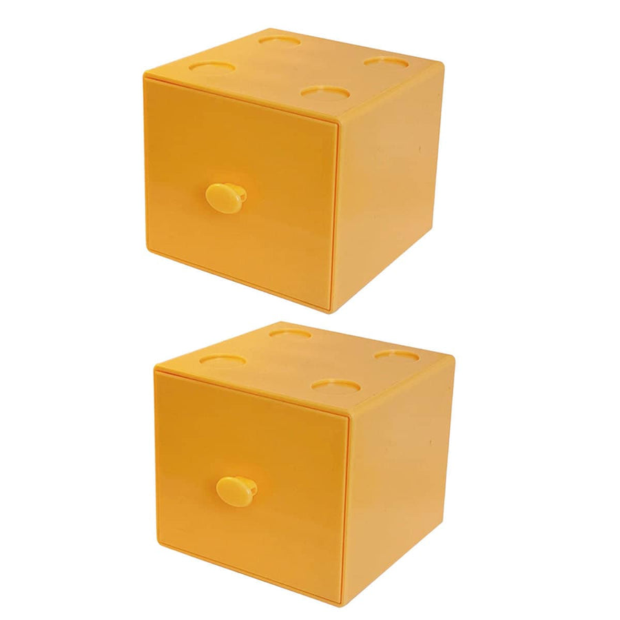 Stackable Desktop Storage Drawer Boxes, Set of 2 - Yellow