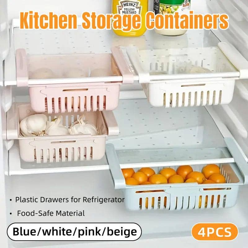 Stackable Fridge Storage Baskets with Drawers, Pack of 4