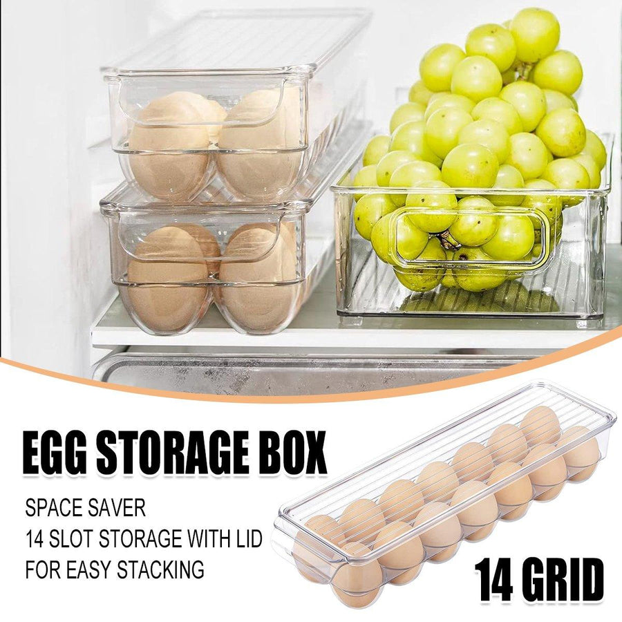 Stackable Refrigerator Egg Storage Box with Lid, Holds 14 Eggs