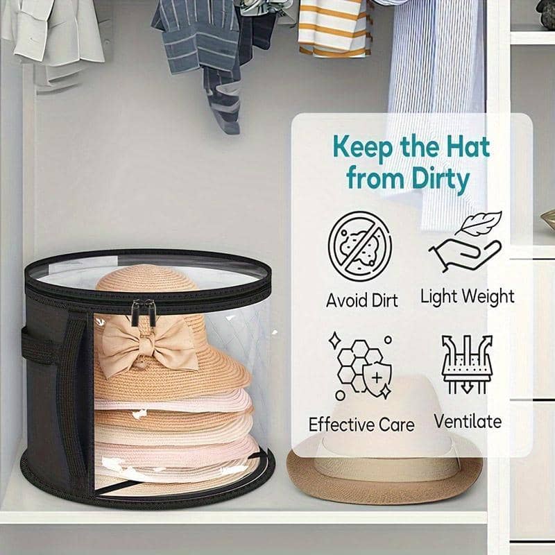 Stackable Round Hat Storage Bag with Clear Window and Handles - Grey - view 5
