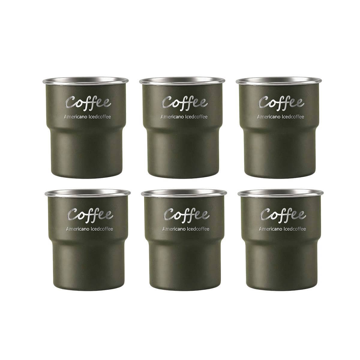 Stackable Stainless Steel Camping Cups 300ml, Set of 6 - Army Green - view 2