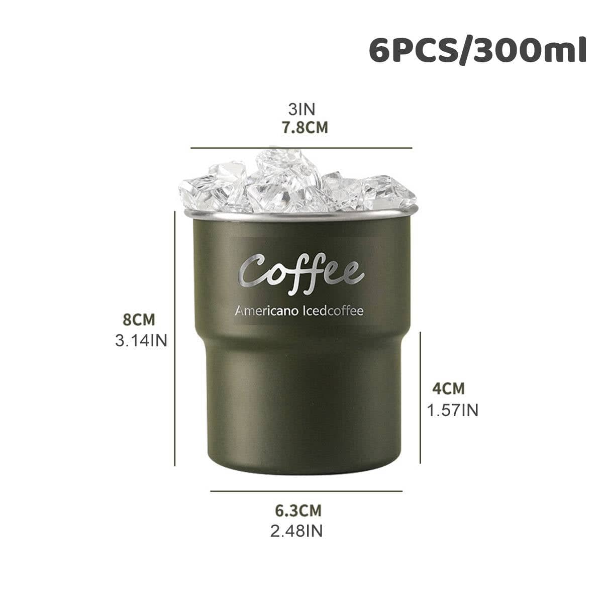 Stackable Stainless Steel Camping Cups 300ml, Set of 6 - Army Green - view 3