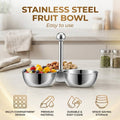 Stainless Steel 3 Bowl Snack Serving Tray with Centre Handle