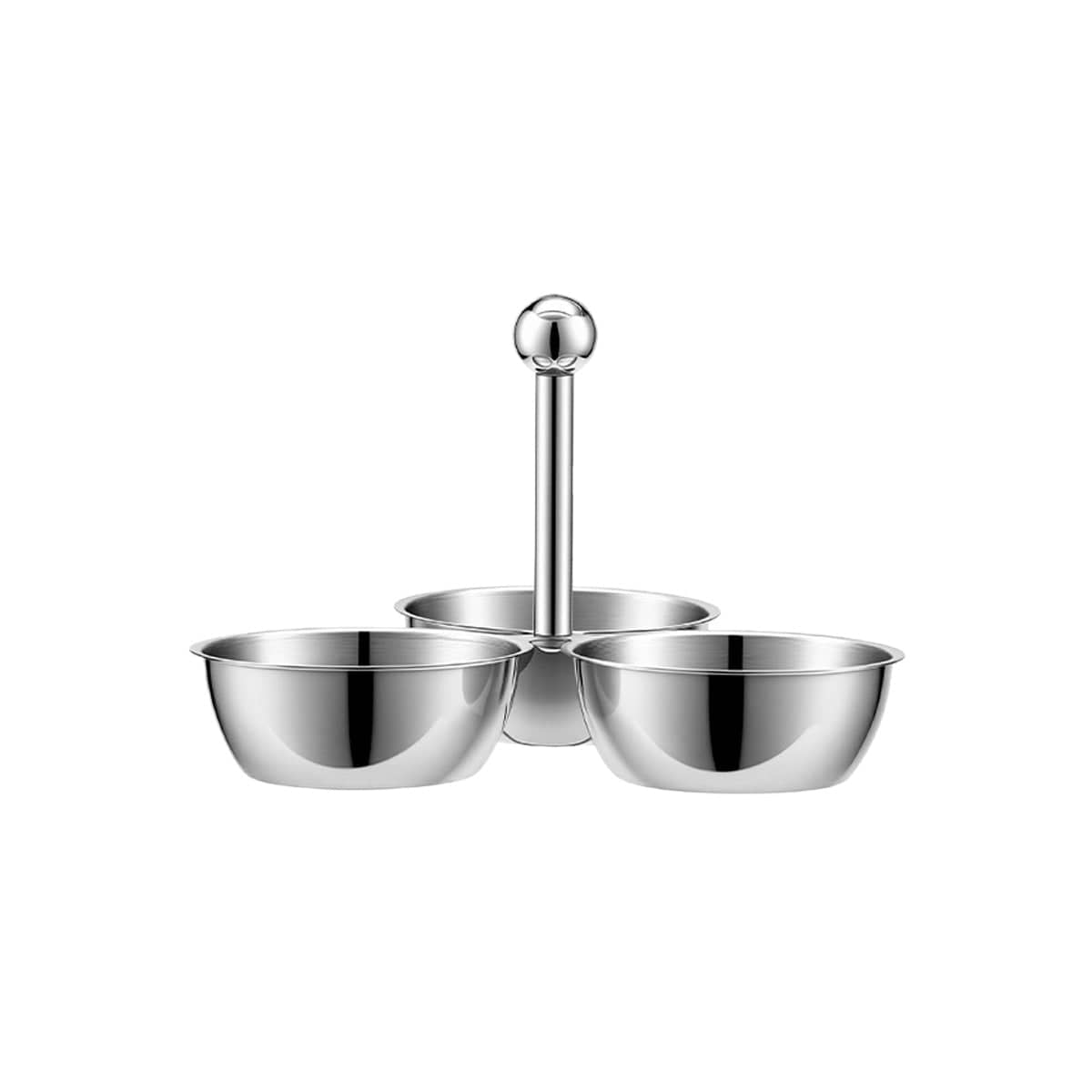 Stainless Steel 3 Bowl Snack Serving Tray with Centre Handle - view 2