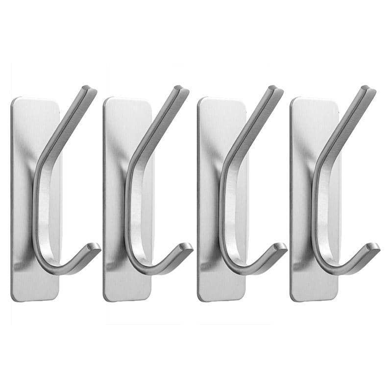Stainless Steel Adhesive Hooks, Pack of 4 - Silver