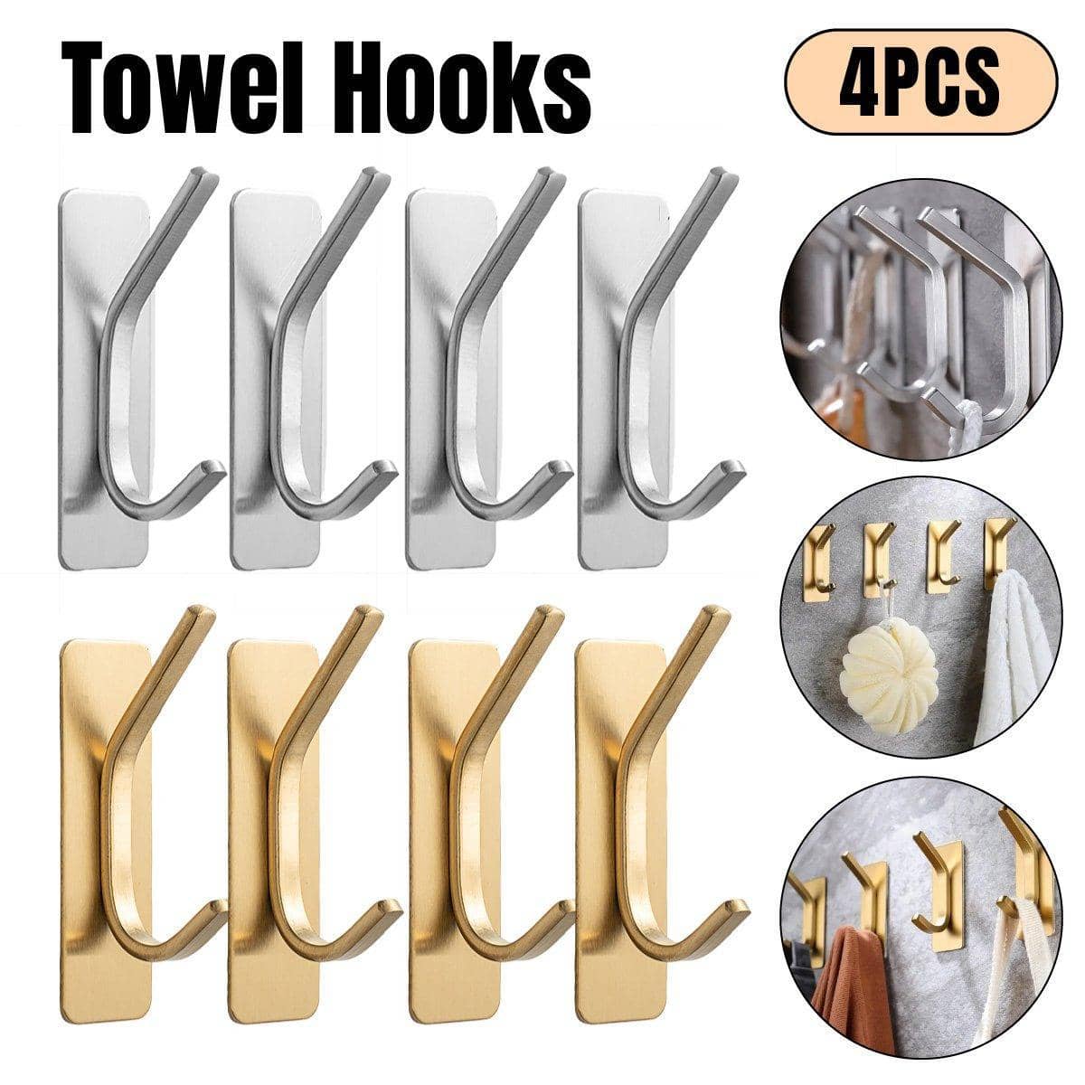 Stainless Steel Adhesive Hooks, Pack of 4 - Silver - view 2
