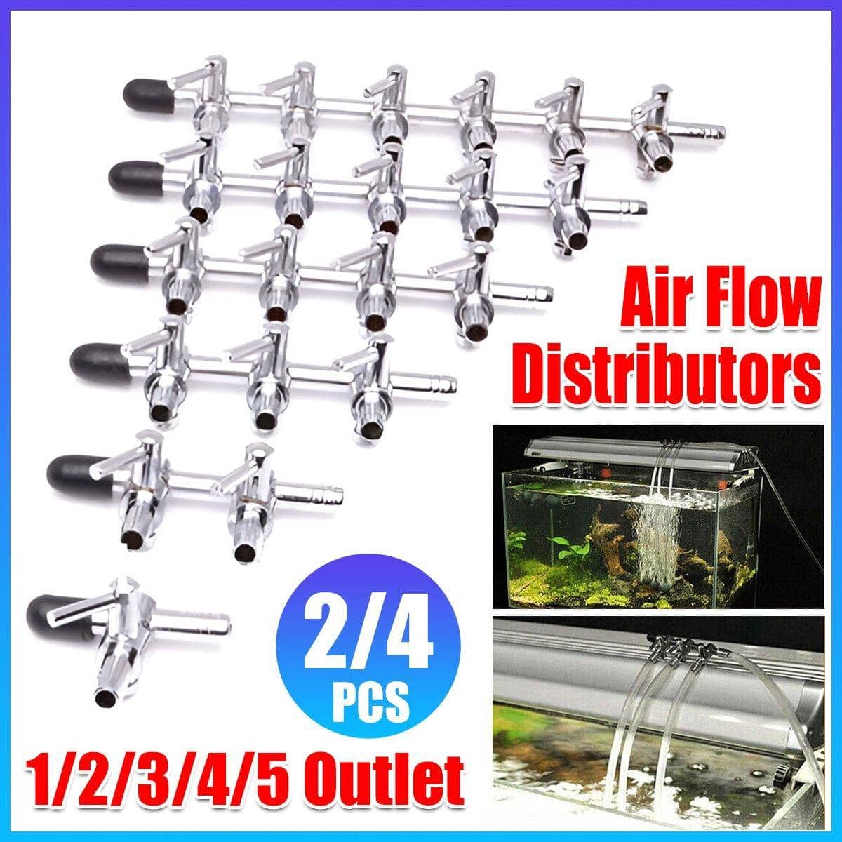 Stainless Steel Aquarium Air Pump Splitter Valve - 1 Outlet, Pack of 4 - view 2