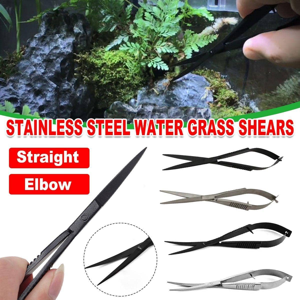 Stainless Steel Aquarium Plant Scissors - Black, Straight - view 2