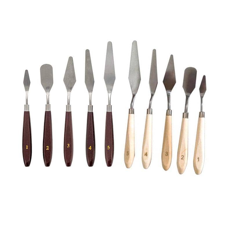 Stainless Steel Artist Palette Knife Set of 5 for Oil and Acrylic Painting - Natural Wood Handle - view 3