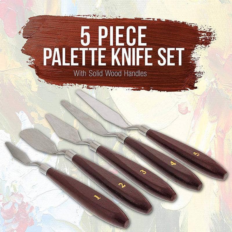 Stainless Steel Artist Palette Knife Set of 5 for Oil and Acrylic Painting - Natural Wood Handle - view 4