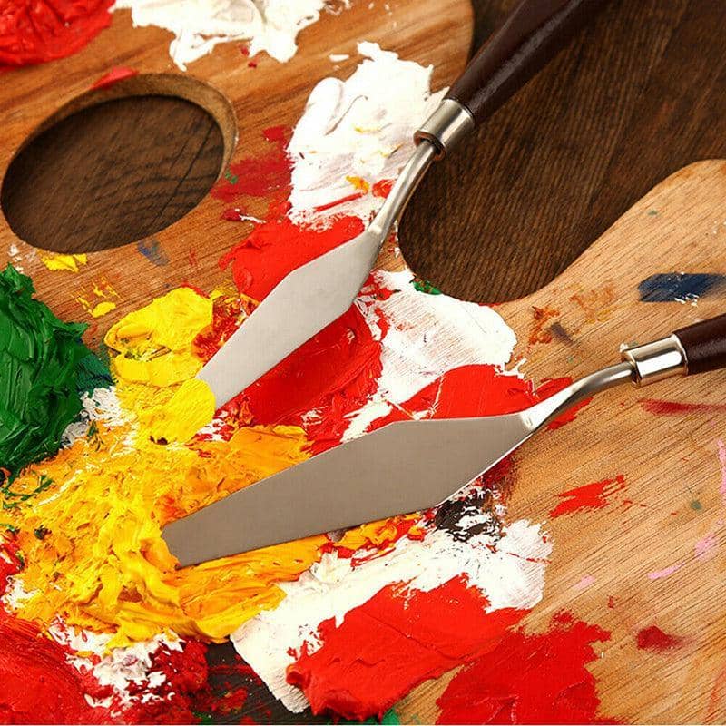 Stainless Steel Artist Palette Knife Set of 5 for Oil and Acrylic Painting - Natural Wood Handle - view 5