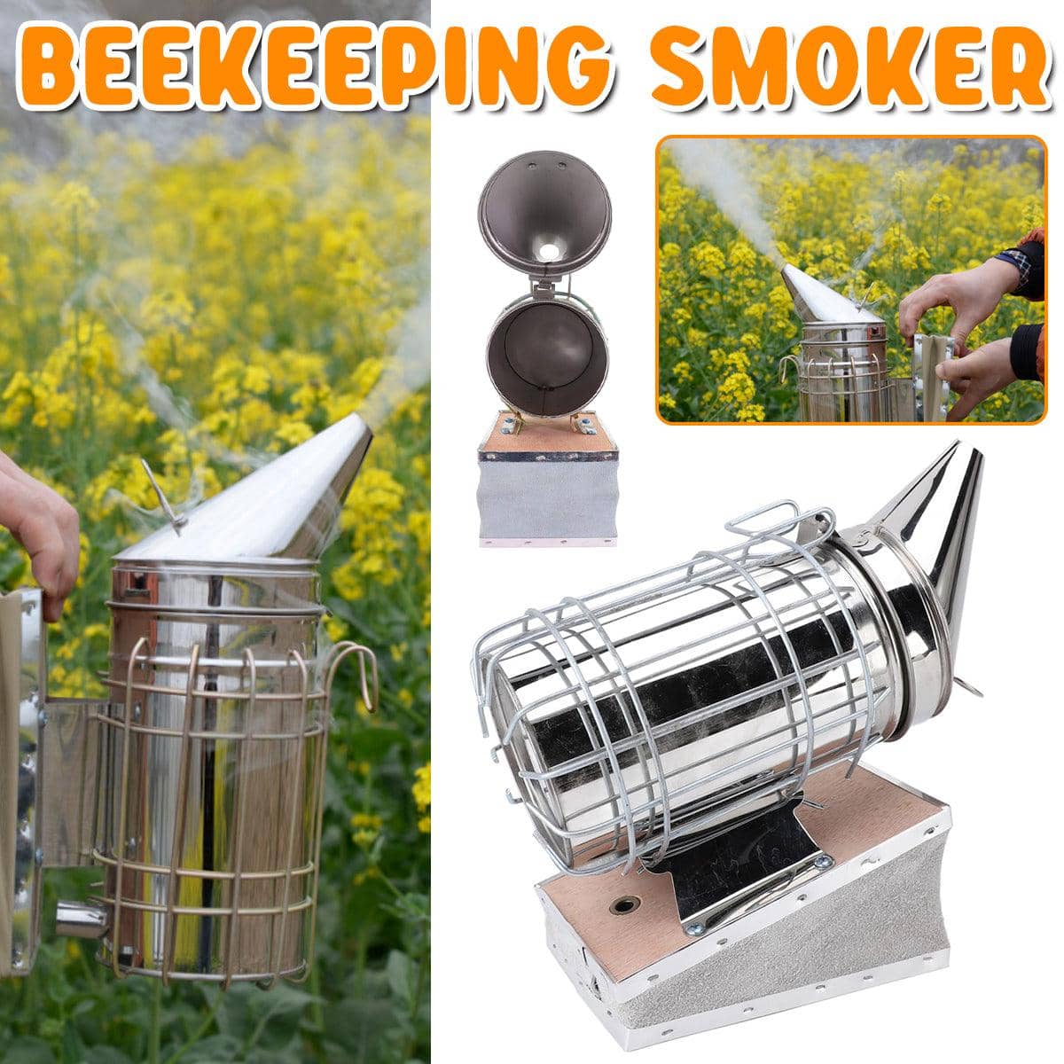 Stainless Steel Beekeeping Smoker with Cowhide Cover