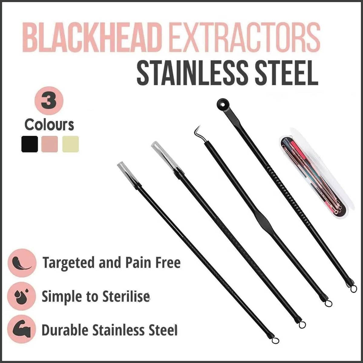 Stainless Steel Blackhead Remover Tool Set 4 Pieces - Gold - view 2
