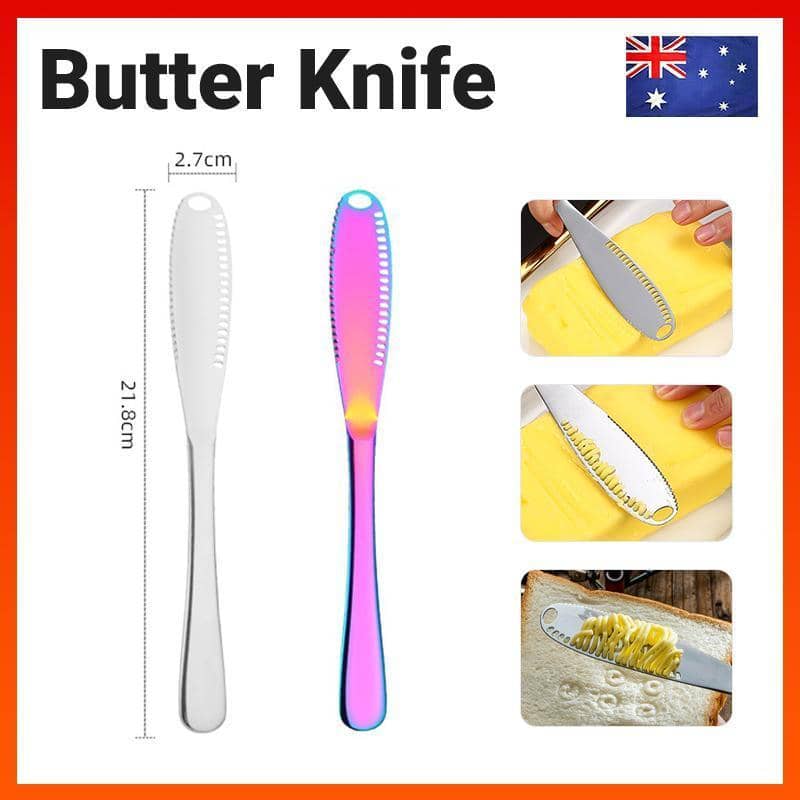Stainless Steel Butter Knife Serrated Edge Spreader Cutter Grater - Rainbow - view 2
