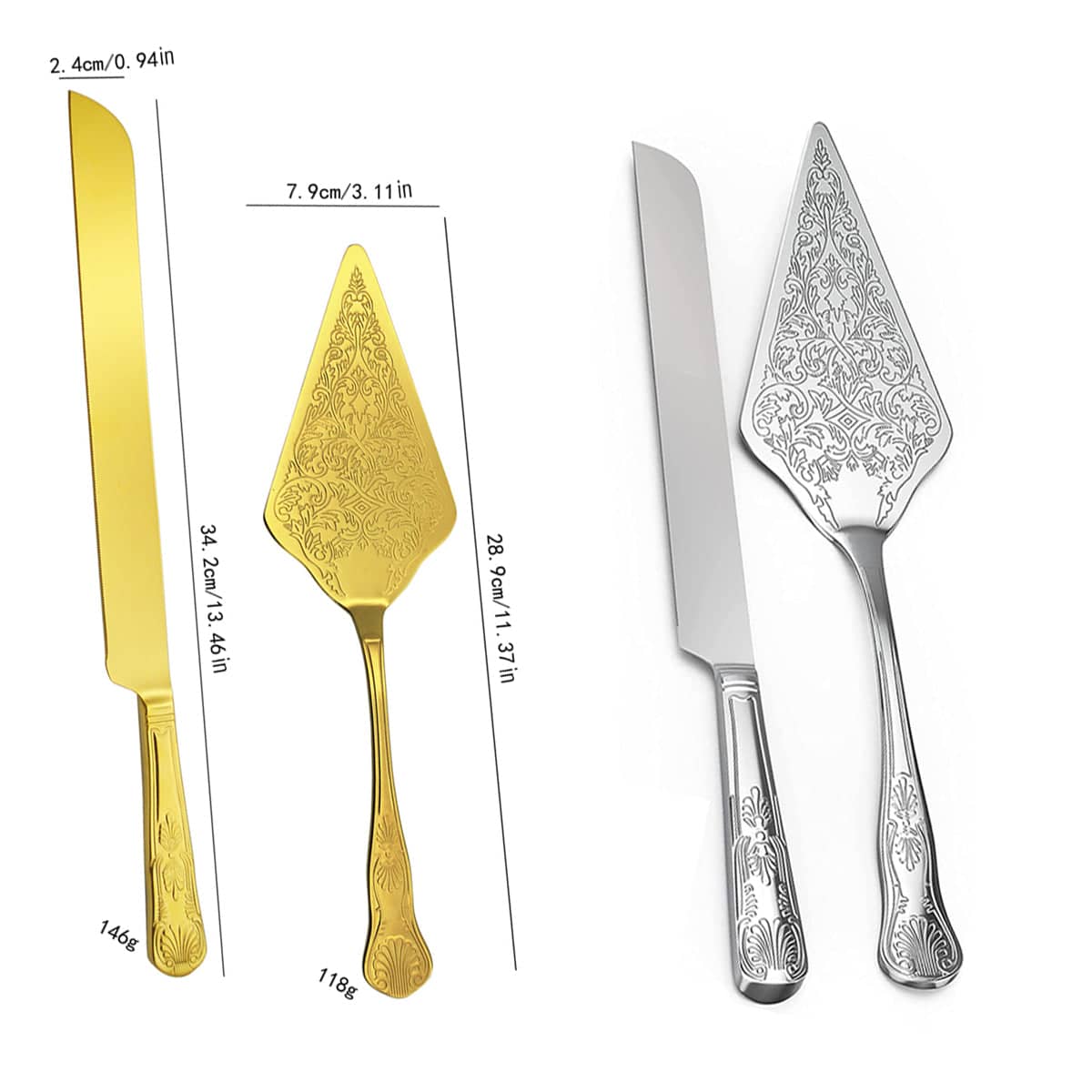 Stainless Steel Cake Knife and Scoop Set - Silver - view 4