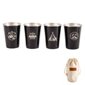 Stainless Steel Camping Cup Set of 4 with Storage Bag - Black