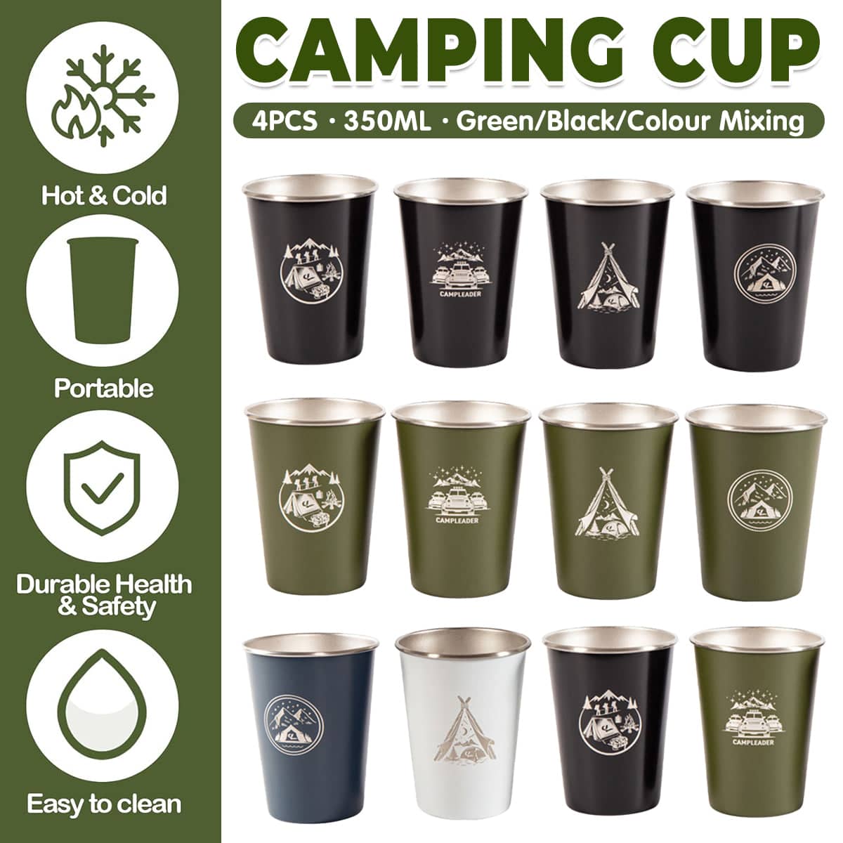Stainless Steel Camping Cup Set of 4 with Storage Bag - Black - view 2