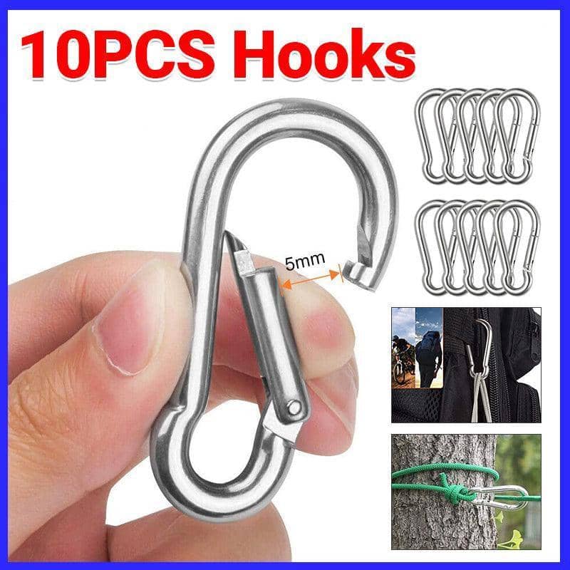 Stainless Steel Carabiner Snap Hooks with Screw Locks, Pack of 10