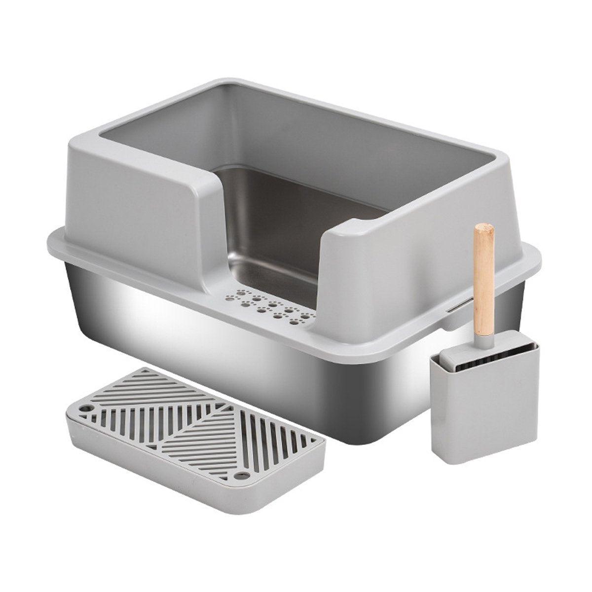 Stainless Steel Cat Litter Box - 20L Semi-Enclosed with Anti-Tracking Pedal - view 2