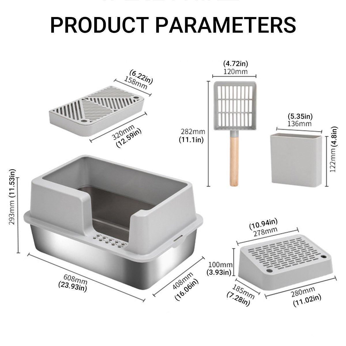 Stainless Steel Cat Litter Box - 20L Semi-Enclosed with Anti-Tracking Pedal - view 3