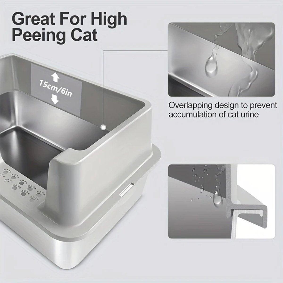 Stainless Steel Cat Litter Box - 20L Semi-Enclosed with Anti-Tracking Pedal - view 4