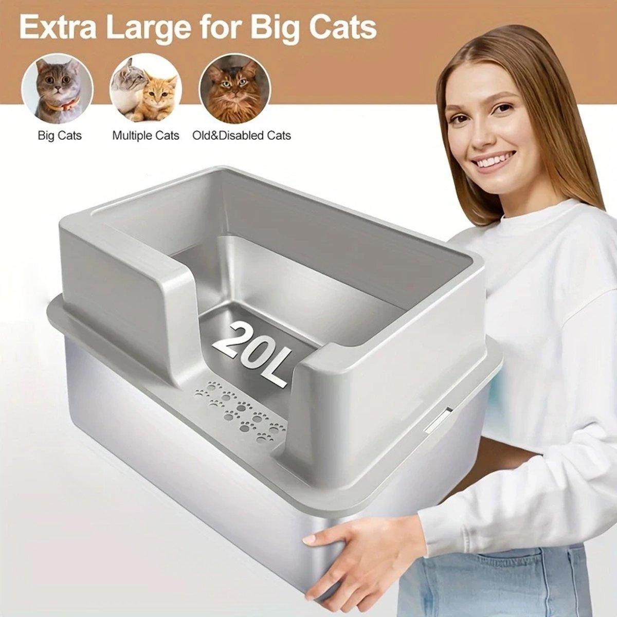 Stainless Steel Cat Litter Box - 20L Semi-Enclosed with Anti-Tracking Pedal - view 5