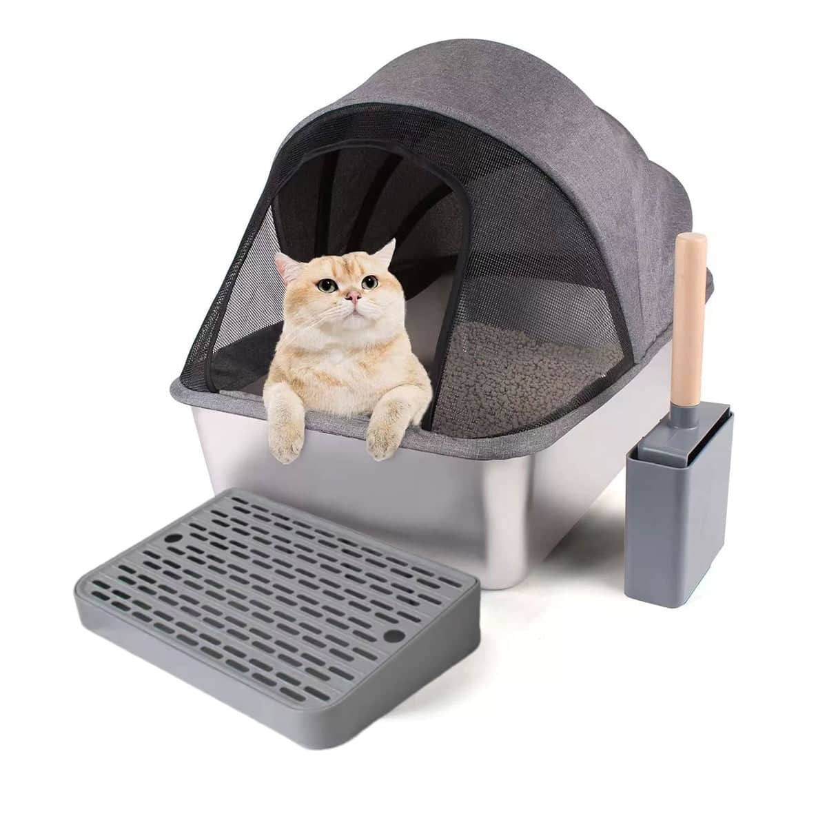 Stainless Steel Cat Litter Box with Cloth Cover - Half Cover