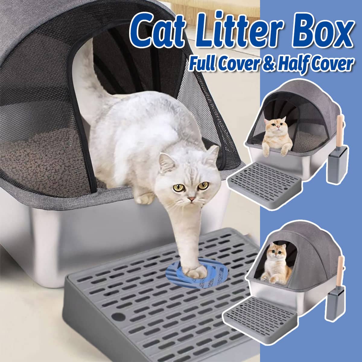 Stainless Steel Cat Litter Box with Cloth Cover - Half Cover - view 2