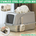 Stainless Steel Cat Litter Box with Flip Cover, 62 x 40 x 38cm - Grey - view 2