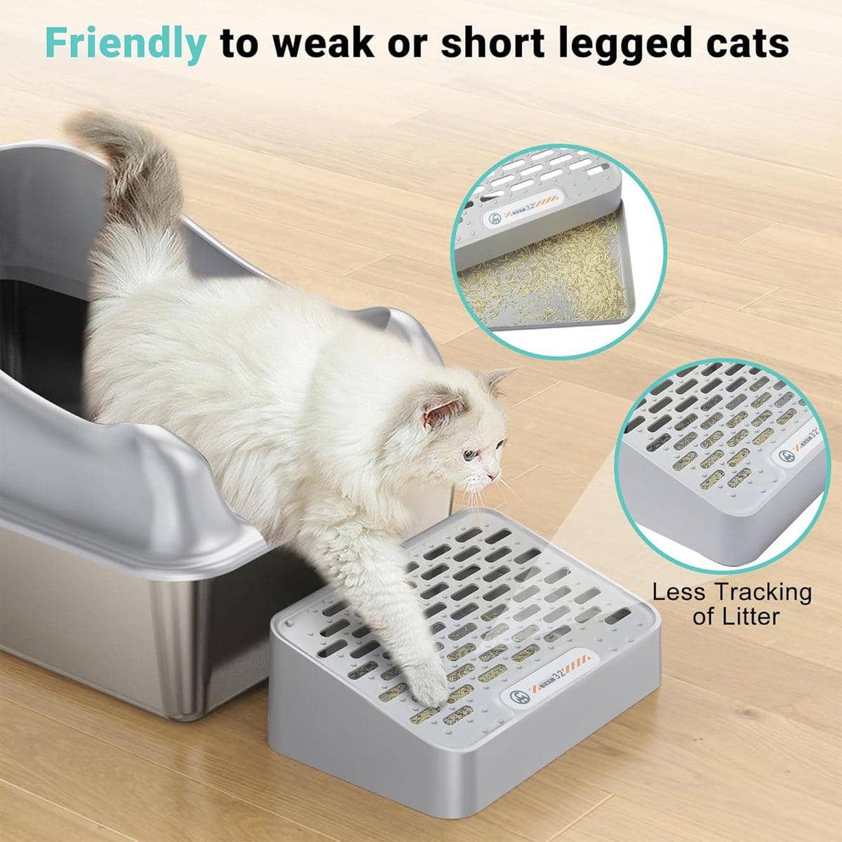 Stainless Steel Cat Litter Box Semi-Closed Design with Anti-Splash Edges - view 5