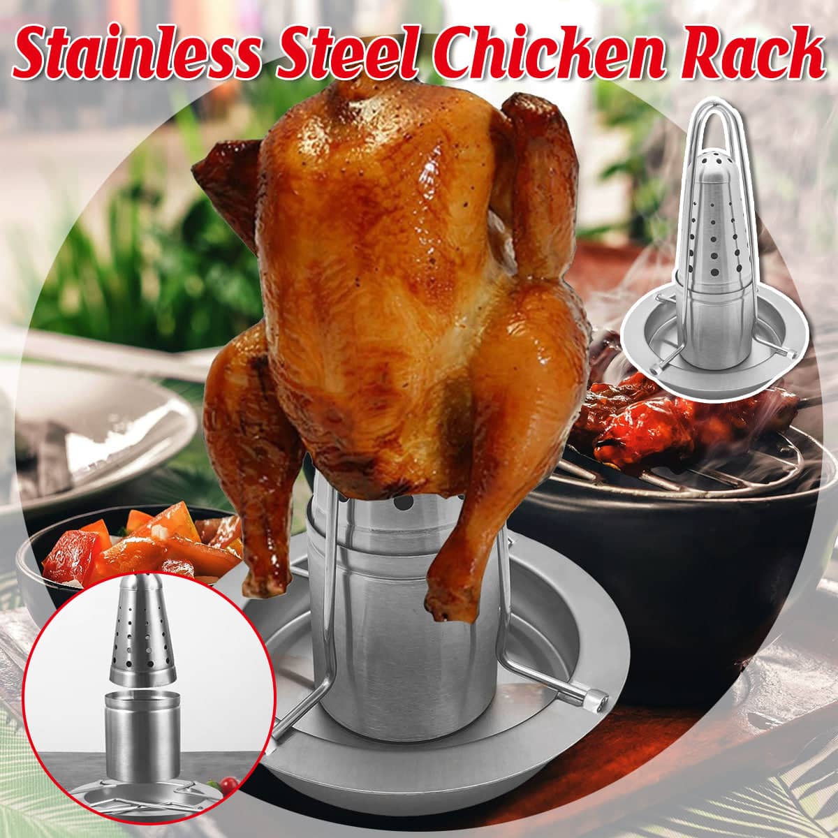 Stainless Steel Chicken Roasting Rack for BBQ, Portable Outdoor Grill Rack