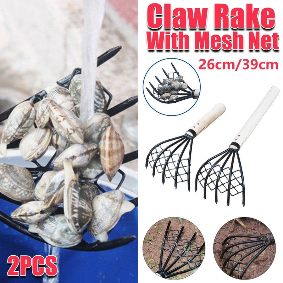 Stainless Steel Clam Rake Set with Wooden Handle, Set of 2 Digging Tools