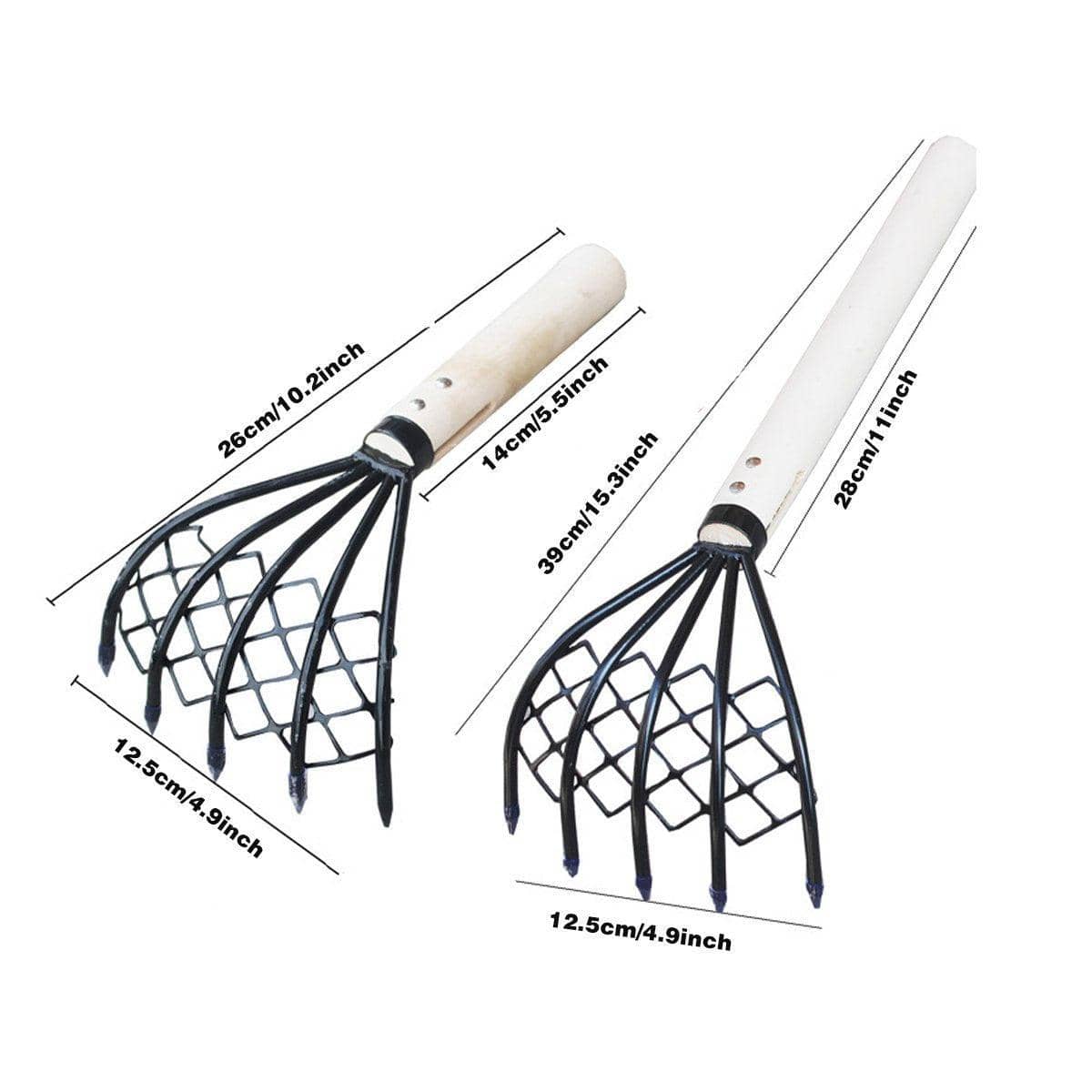 Stainless Steel Clam Rake Set with Wooden Handle, Set of 2 Digging Tools - view 3