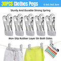 Stainless Steel Clothes Pegs with Non-Slip Coating - Pack of 30